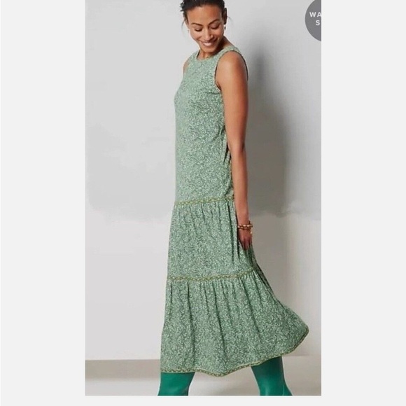 J. Jill Green Grass Fern Ditsy Tiered Mixed-Print Maxi Dress Size XS - Picture 12 of 12